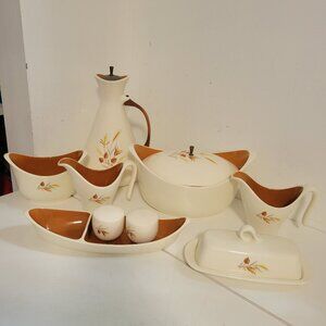 Serving set of Vintage MCM Gold Wheat Serving Set